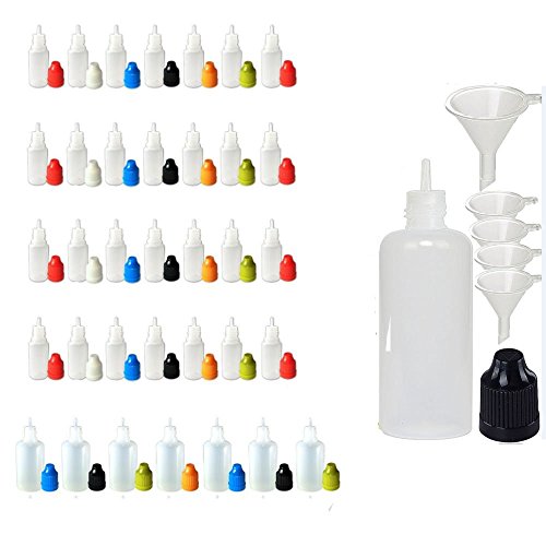 XIAONAN 10 Pack x 20ml LDPE Plastikware Leere Squeezable Dropper Flaschen mit Spitzen Abdeckung Bottles + Trichter von ShellyMall (Flaschen + Mischfarbe Abdeckung + Spitzen)