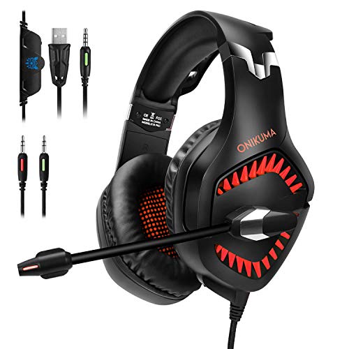 Auriculares Gaming con Microfono PS4, Xbox, con micrófono para PC Juego de computadora con cancelación de ruido y control de volumen rojo