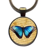 Blue Butterfly Keychain Bronze Schlüsselanhänger