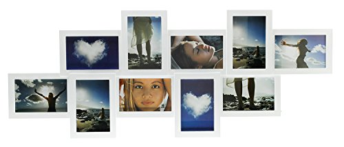 levandeo Bilderrahmen wertig verarbeitet für 10 Fotos 10x15cm mit Glasscheiben Farbe weiß 3D Optik Effekt – Fotogalerie Collage Fotocollage Bildergalerie Fotorahmen - 2
