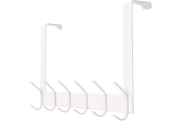 YUMORE Porte Manteau pour Porte 4,5 cm Patère de porte à Suspendre 12 Crochets Acier Inox Crochet de Porte Manteaux Serviette Rangement pour Chambre Salle de Bains Bureau, san Perçage, Blanc