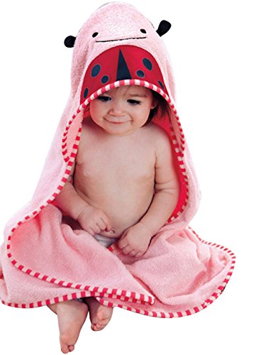 WANGSAURA Baby Hooded Bathrobes Towel With Animal Face Shower Gift Baby Towel (0-5years, pink beatles)