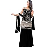 TILKI FASHION Women’s Magenta Mirror Work Sharara Suit Set with Dupatta | Sleeveless Kurti | Festive & Wedding Ethnic Outfit