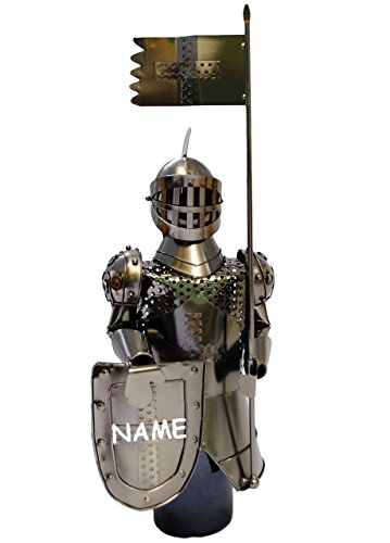 Flaschenhalter / Flaschenständer – “ Ritter mit Schild & Fahne “ – aus Metall – ideal für Wein, Sekt, Bier u.v.m. – Ritterburg Mittelalter – Weinflaschenhalter / Metallständer – Weine Flasche Wein Deko Figur – Weinhalter als Skulptur / Schraubenfigur Schraubenmännchen – Flaschen Bierhalter – Bierständer - 3