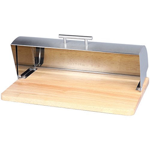 Oxid7® Brotkasten Bambus und Edelstahl Brotbehälter mit Klappdeckel Brotbox Brotkiste Edelstahl - 2