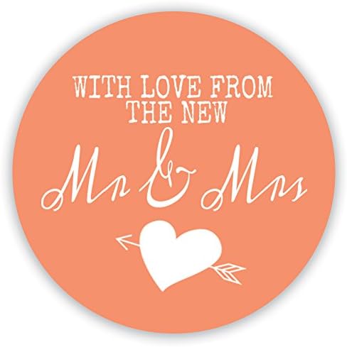 Pretty Wedding 45mm Circular Favour Stickers – Pack of 48 – Orange Love Hearts