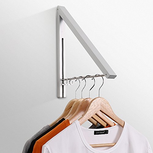 Jerrybox Klappbarer Wand-Kleiderständer Kleiderhaken Wandgarderobe Einstellbare Kleiderstange, Geeignet für Wohnzimmer, Bad, Schlafzimmer, Büro, Platzsparend und Einfache Montage, 32cm x 29 cm x 3 cm, Silber