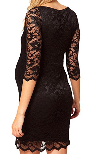 Womens Maternity Pregnancy Fitting Black Slash Neck Stretch Lace Dress (14)