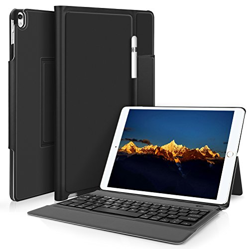Ipad pro 10.5 tastaturkasten, [QWERTZ tastatur] KuGi ipad pro 10.5 Fall, leichter Standplatz-Portfoliokoffer mit Bluetooth Tastaturabdeckung case + Bleistifthalter für 10.5 Zoll neuer Apple ipad pro 2017 freigegeben ipad. Schwarz