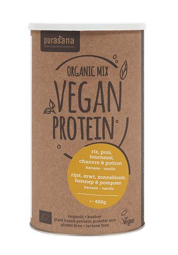 Purasana - Mélanger les protéines en poudre - pois, riz, tournesol, chanvre & potiron - banane vanille - Qualité premium 100% Bio Protein Mix