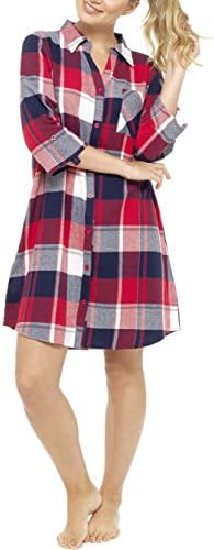 Foxbury Ladies Brushed Cotton Button Front Check Nightshirt Red Check 16-18