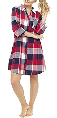 Foxbury Chemise de nuit boutonnée à carreaux en coton brossé pour femme - - 40-42