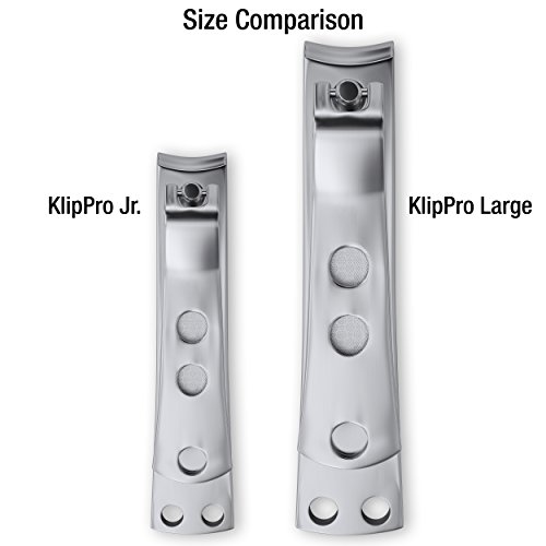 ClipPro (Formerly KlipPro) Fingernail Clipper - Brushed Stainless Steel, Easy Grip Handle, Built-In Nail File, 2.5