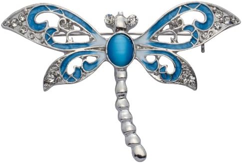 Jodie Rose Blue Enamel Dragonfly Brooch with Crystals and Cats Eye