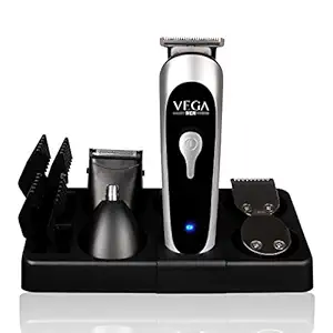 VEGA Men 10-in-1 EZY Multi-Grooming Set with Beard/Hair Trimmer, Nose Trimmer & Body Groomer And Shaver, (VHTH-22), White & Black