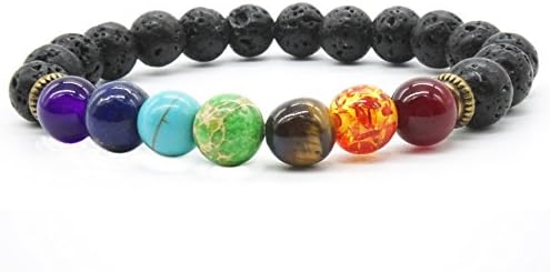Matying 7 Chakra Stone Bracelet Lava Rock Energy Stone Semi-Precious Reiki Stone Bracelet for Men and Women