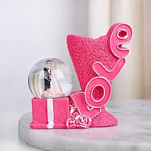 FlowerAura Decorative Pink Love Couple Snowglobe Showpiece Figurine with LED Valentines Gift for Girlfriend, Boyfriend, Anniversary, Husband/Wife