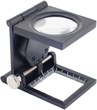 Folding Scaled Cloth Inspection Reading Magnifier with 2 Led Lights 10X28mm Textile Magnification Magnifying Glasses Black