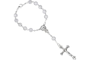 INGJIA Auto-Rosenkranz für Rückspiegel, Autospiegel zum Aufhängen, Kreuz, Auto-Rosenkranz, Rückspiegel-Anhänger, Auto-Hängezubehör, Innendekoration für Damen und Herren (weiß)