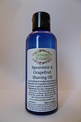 Aromatherapy All Natural Spearmint &amp; Grapefruit Shaving Oil with pure Jojoba | Softens &amp; moisturises for an easy shave with a fresh &amp; invigorating citrus spearmint fragrance | with pure essential Oils of Spearmint &amp; Grapefruit &amp; Peach Kernel Oil to nourish &amp; soften skin | Glycerin &amp; Jojoba deeply moisturise &amp; protect.