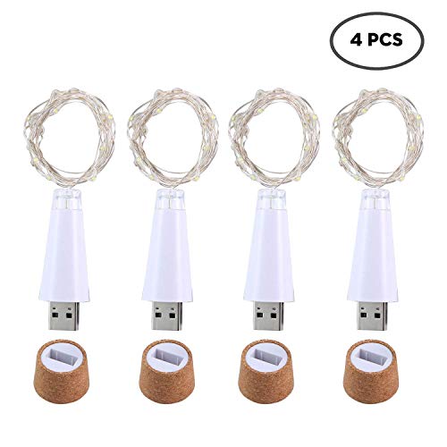 Wine Bottle Light, Umiwe Rechargeable USB Cork Light Fairy Led String Light Lamp for Bottle DIY Party Wedding Home Christmas Decor (4 Pcs, Warm)