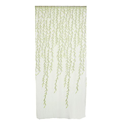 Generic Weidenzweige Pflanze Muster , Transparente Voile Vorhänge Vorhang Volant für Fenster Hochzeit im Sommer Dekoration - Grün, 200 x 100cm