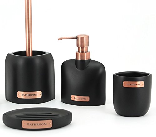 Set Badezimmer WC Faro – Schwarz Matt mit Verarbeitung Effekt Kupfer poliert