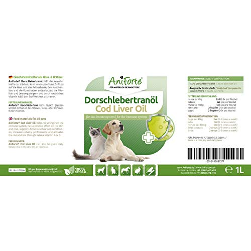 Aniforte Olio Di Fegato Di Merluzzo Puro 1l Per Gatti Cani Cavalli E Animali Domestici Fonte Naturale Di Vitamina D E Acidi Grassi Omega 3