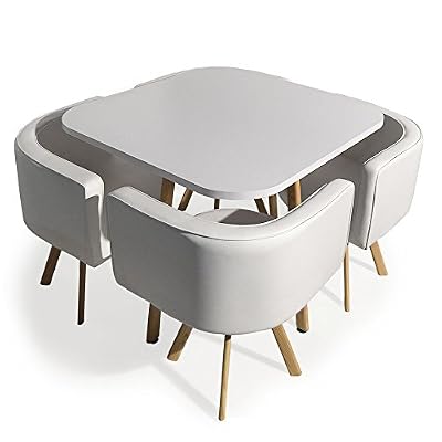 Menzzo Table et chaises encastrables scandinaves Oslo Blanc