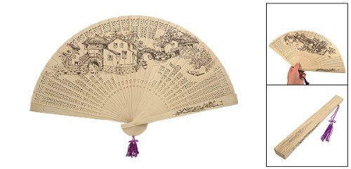 Gemälde Pflaume blühend chinesisch Sandelholz Rippen Fächer Handfächer Quast de - 2