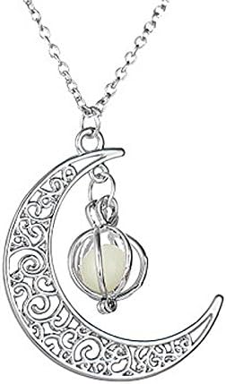 Moon Necklace with Tear Drop Turquoise Blue Light in the Dark