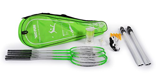 VICFUN Federball Set Green Deluxe Edition (4 Schläger + Netz)