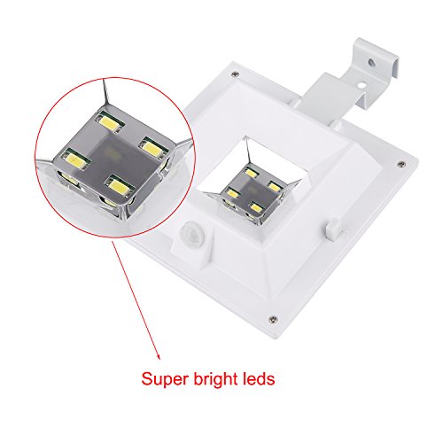 Liqoo® LED PIR Sensor Solarlampe Solarleuchte Wandleuchte Gartenleuchte Solar Leuchte Lampe mit Bewegungsmelder Drahtlos Kaltweiß 6000K Wasserdicht IP44 für Dachrinnen Wand Garten Terrasse Treppen Weiß - 6
