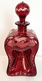 original Antik Egermann Glas rubinrot Karaffe Antik böhmisches Glas farbige Likörflasche handgeschliffen Aussendekor antikes Kristallglas mundgeblasen Höhe ca. 23 cm