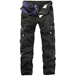 Hommes Pantalon Cargo Pantalon de Travail Style Militaire, Casual Pantalon Multi Poche Cargo Sports De Combat Pantalons en Coton pour Home, Noir, 44 (Tag size 34)