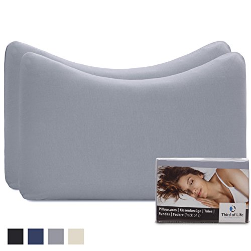 Hochwertiger Kissenbezug Doppelpack (2er Set, Hellgrau uni) für Nackenstützkissen speziell EnergyON und VITAL ICE - Baumwolle, Double Jersey, guter Fit, bügelfrei, Kissenhülle mit Reißverschluss