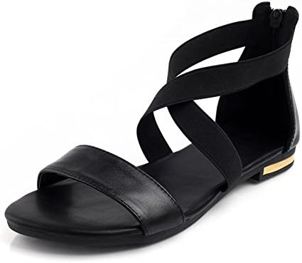 Cociy Women Flat Shoes Summer Soft Leather Ladies Crossover Strap Sandal Black Size 3