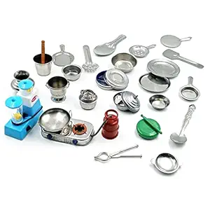 Kling - Kitchen Toys for Girls (26 Pcs) | Stainless Steel Utensils, Non Toxic Indian Kitchen Set | ( It Has Sharp Edges Not Suitable for Small Baby ) - Multi- Colour