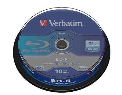 Verbatim 43742 BD-R Single Layer 6x 25 Go Couche protectrice Hard Coat Pack Spindle Blanc/Bleu