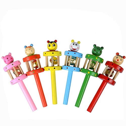 Tefamore Baby Spielzeug Cartoon Tiere aus Holz Handglocken Entwicklungsstörungen Musikinstrument