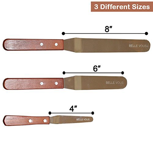 Belle Vous 3 Winkelpalette Set – 3 Winkelpaletten / Spachtel Edelstahl Streichmesser Profi 20 cm, 15 cm & 10 cm Glasurmesser Icing Spatula Set für Fondant und Kuchen Dekorieren - 2
