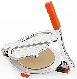 TYSSCHO Stainless Steel Puri Maker Press Machine with Handle, Manual Stainless Steel Roti Press, Papad/Khakhra/Chapati Maker | Stainless Steel 7 inch Dia (Multi Color)