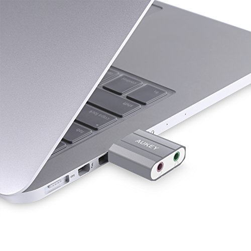 AUKEY Externe Soundkarte USB auf 3.5mm Audio Jack Stereo Sound Adapter für Windows / Mac / Linux Externe Audio Quelle mit Mikrofon ( Space Grau ) - 4