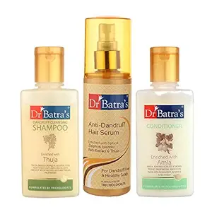 Dr Batra's Dandruff cleansing Shampoo 100 ml, Conditioner 100 ml and Anti Dandruff Hair Serum 125ml (Pack of 3 Men and Women)