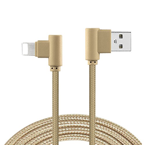 iPhone Lightning Kabel, Lively Life Lightning-auf-USB-A [90 Grad rechtwinklig] Ladekabel Datenkabel Nylon geflochten Rote für iOS iPhone 7 Plus 7 6S Plus 6 Plus SE 5S 5C 5, iPad 2 3 4 Mini, iPad Pro Air, iPod, Power Bank- [Golden,3.3FT/1M]
