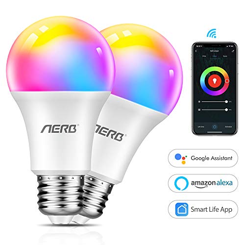 Aerb lampadina smart wifi E27,Lampadina Wi-Fi Intelligente LED 9W 1000LM Multicolore Dimmerabile 2700k-6500k+RGB+CCT Equivalente 60W Bulbo Compatibile con Alexa/Google Assistant e IFTTT 2 Pezzi