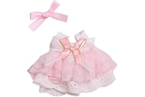 MINGSOLDIER Ropa de muñeca de 17 cm adecuada para muñecas Labubu de 17 cm, accesorios rosa, 1 vestido + 1 cubo de pelo, sin muñeca