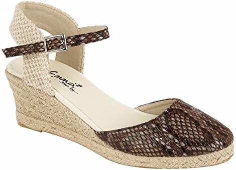Solewish Ladies Womens Espadrille Wedge Sandals Peep Toe Holiday Summer Shoes (UK 6, Brown)