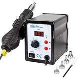 ★〖Schnell und leise〗 Auf 1 °C genau einstellbarer Temperaturbereich von 100 - 450 °C / LED Anzeige mit eingestellter und aktueller Temperatur / Drehknopf für die Luftstromregelung von Stufe 1 - 8 / Ein/ Ausschaltautomatik durch Sensor im Griff / Kühlfunktion durch nachlaufen des Gebläses / Aufheizen des Gerätes in nur 15 Sekunden / Das Gerät arbeitet sehr leise (