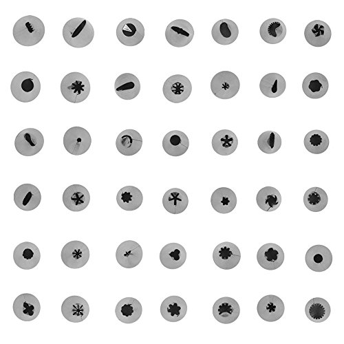 YIAN 46 Spritztüllen Set inkl.42 Stücke Garnieraufsätze 2 wiederverwendbare silikon-vereisungsbeutel und 2 Kunststoff-Kupplungen für Pralinen,Plätzchen, Keksen,Kuchen und Torten Deko decorating tools aus Edelstahl - 4